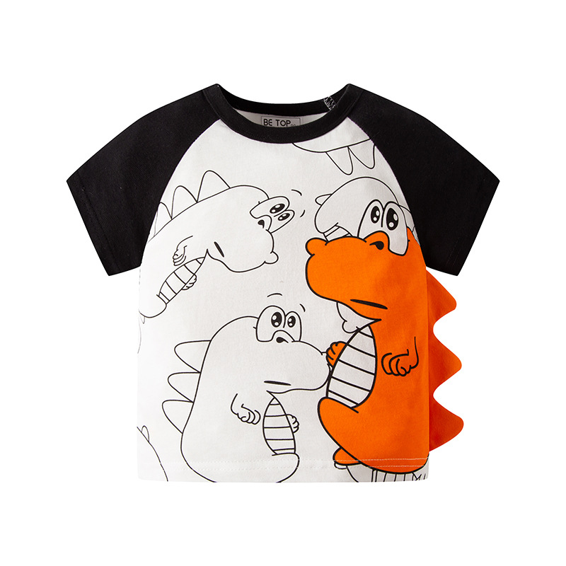 Estilo coreano nuevos niños de manga corta de dibujos animados de color a juego manga camiseta de niño manga de cuerno de algodón puro bebé de dibujos animados ropa para niños