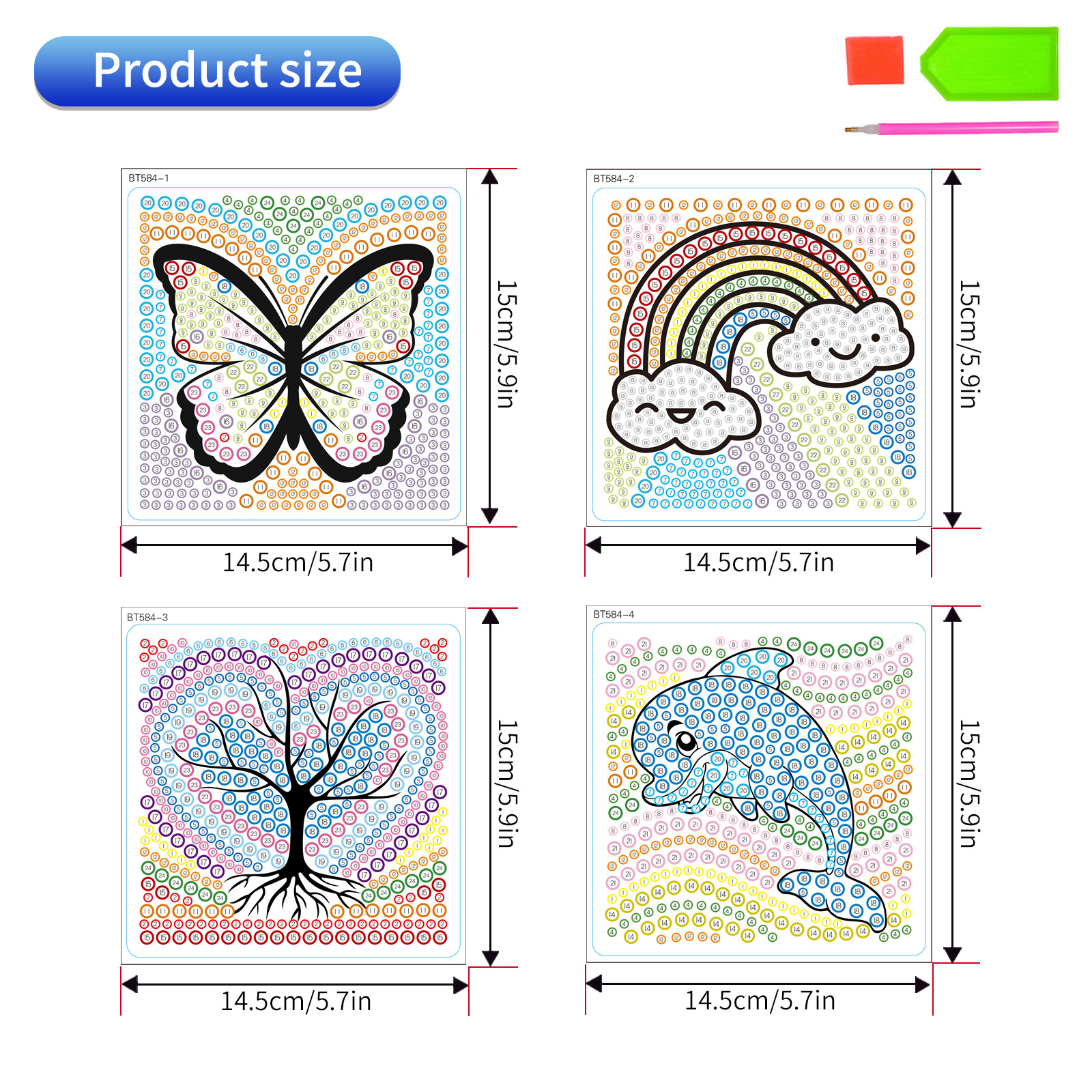 Los mejores dibujos animados arco iris mariposa delfín dibujo de diamantes pegatinas DIY pegatinas de mampostería para niños hechos a mano cristal brillante diamante