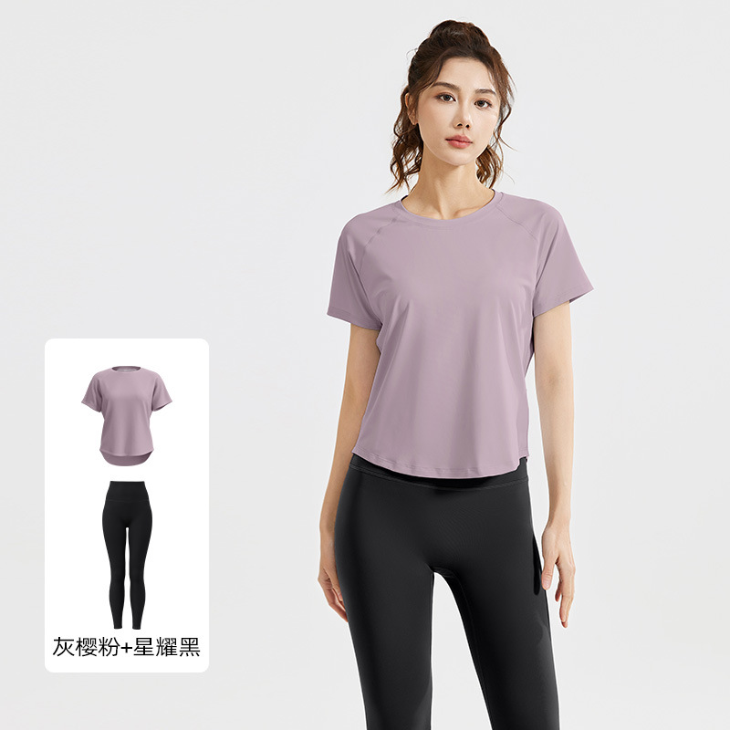 Juyitang nuevo traje casual de primavera y verano blusa de malla camiseta leggings deportivos de cintura alta traje de fitness delgado