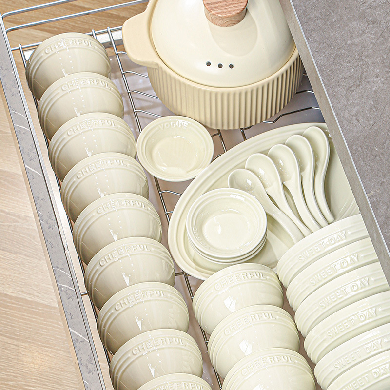 Plate Full Set of Bowls Household Bowls Underglaze Color Pure Color Ceramic Bowl 2024 New Tableware Gift Box Bowl Set Bowl