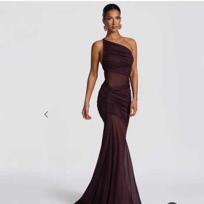 Off-Shoulder See Through Pleated Dress American Style Sexy Bodycon Slim Fit Hot Girl Fashion_ecoleips.com