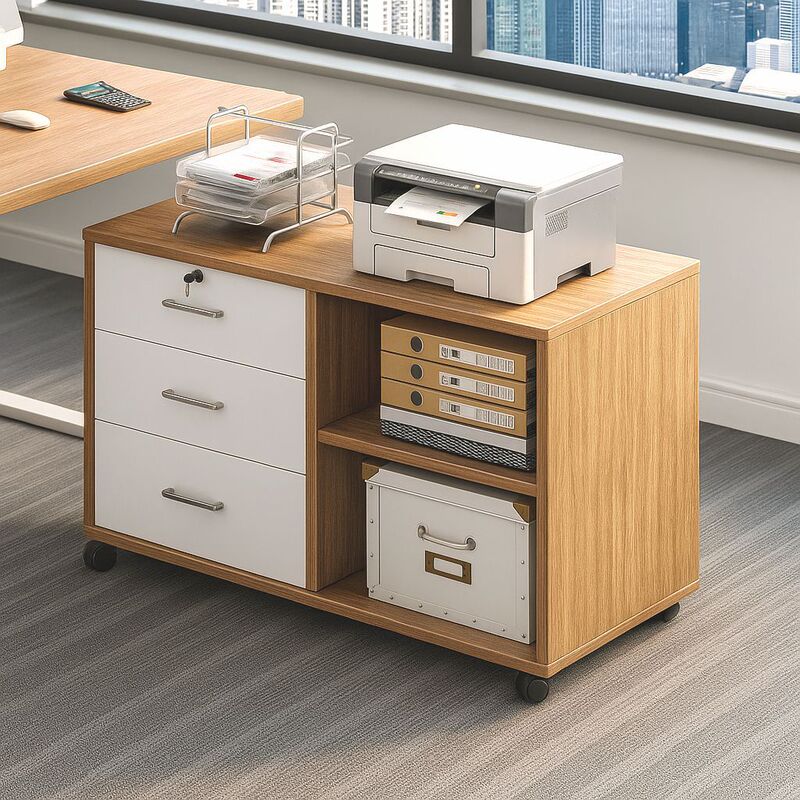 Movable File Cabinet Office Desk Cabinet Information Cabinet Printer Storage Cabinet Wooden Low Cabinet Storage Storage Cabinet