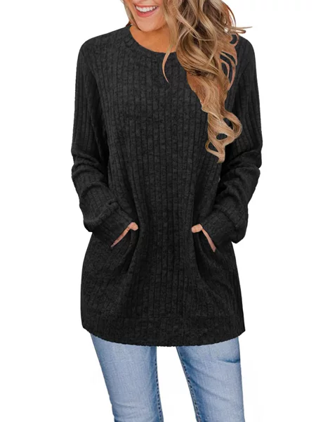 2025 European and American Cross-Border Amazon Popular Women's Autumn Casual Splicing Round Neck Long-Sleeved Pure Color Pit Sweatshirt