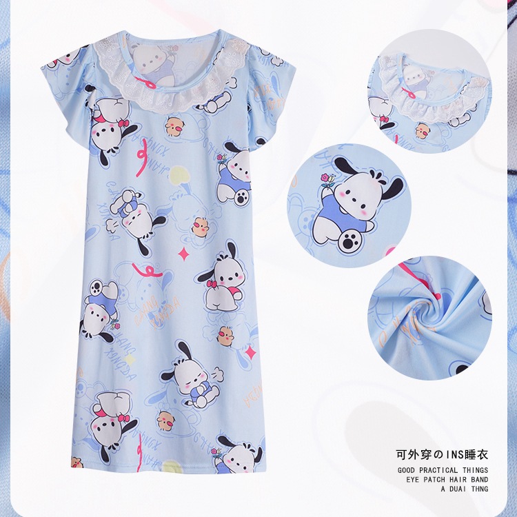 Camisón de las niñas de verano de manga corta pijamas de los niños delgados verano niña padre-hijo niños grandes princesa homewear ropa exterior
