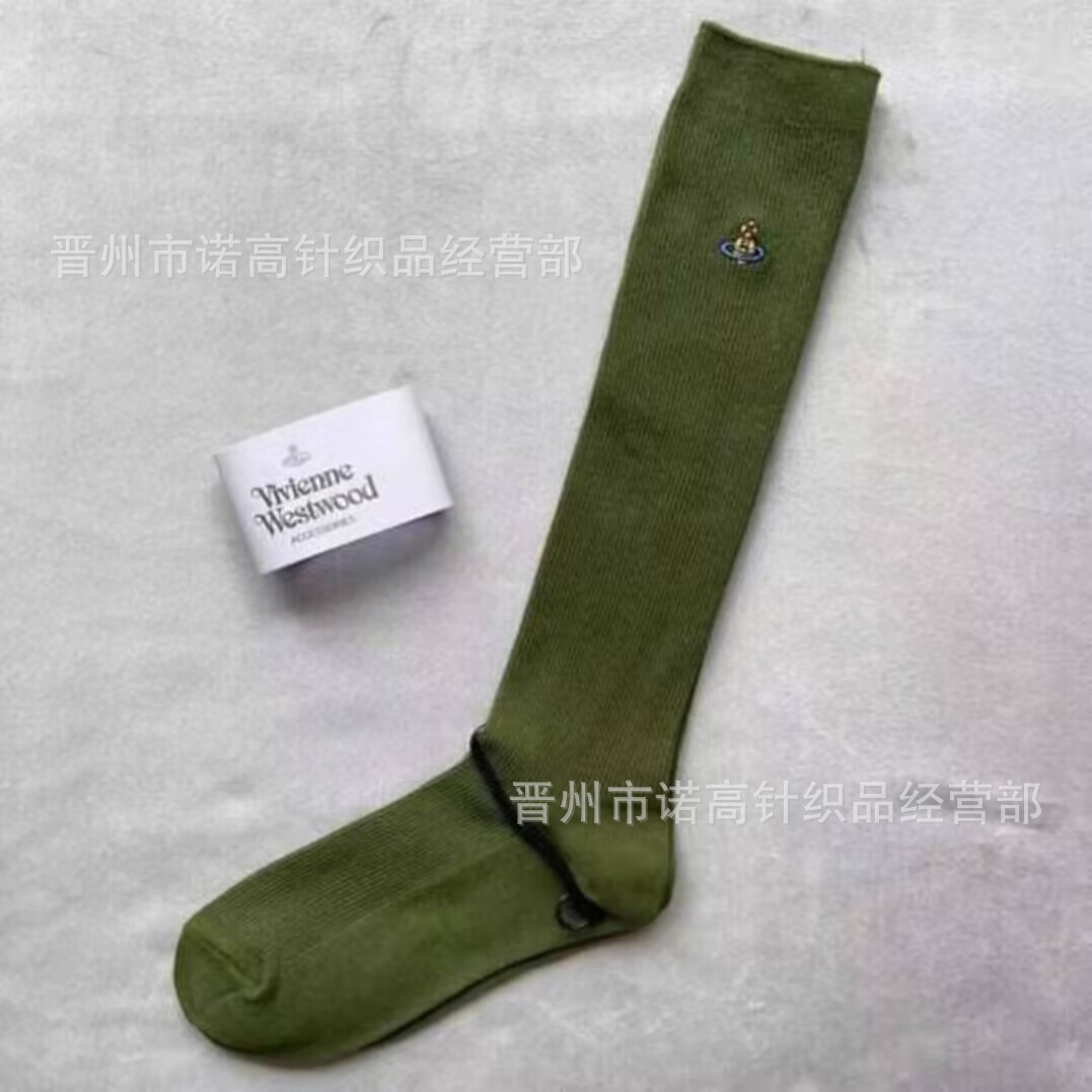 Calcetines japonesas bordadas Saturno rodilla sobre rodilla calcetines sólidas escolares de doble aguja peinadas calcetines de algodón