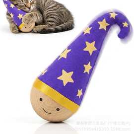 木制不倒翁猫咪玩具消耗体力羽毛逗猫棒球小猫咪必备用品宠物猫