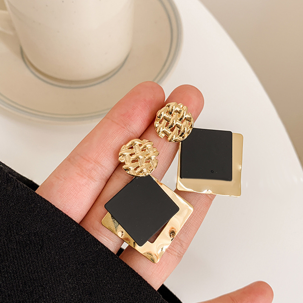 Fashionable black square small design retro geometric earrings