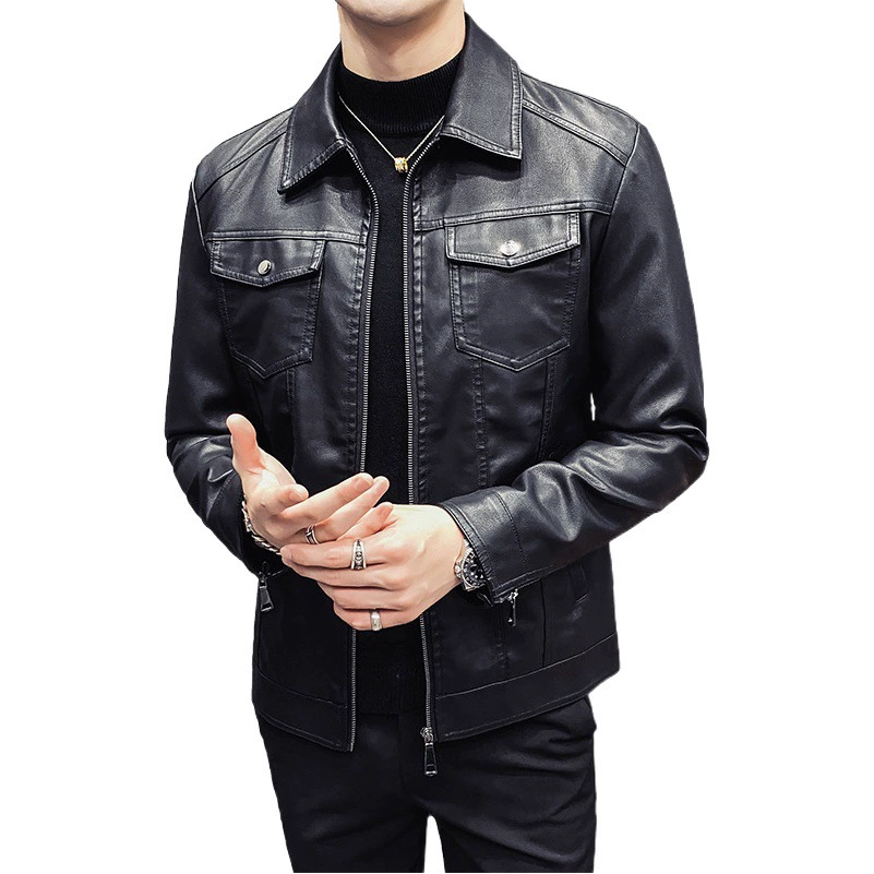 Осенне-зимняя новая мужская стеганая повседневная кожаная куртка, Мужская мотоциклетная куртка, тонкая Корейская мужская куртка из искусственной кожи с отворотом