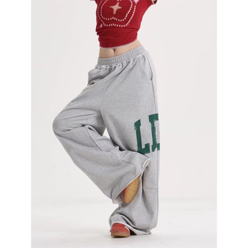欧美跨境jaded 新款时尚印花直筒休闲运动裤女 baggy sweatpants|undefined