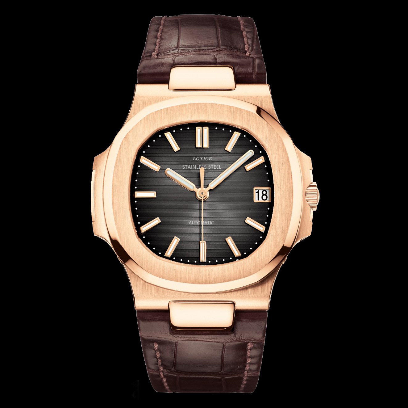 Men's Automatic Watch Genuine Leather Strap Mechanical Nautilus_voghion.com