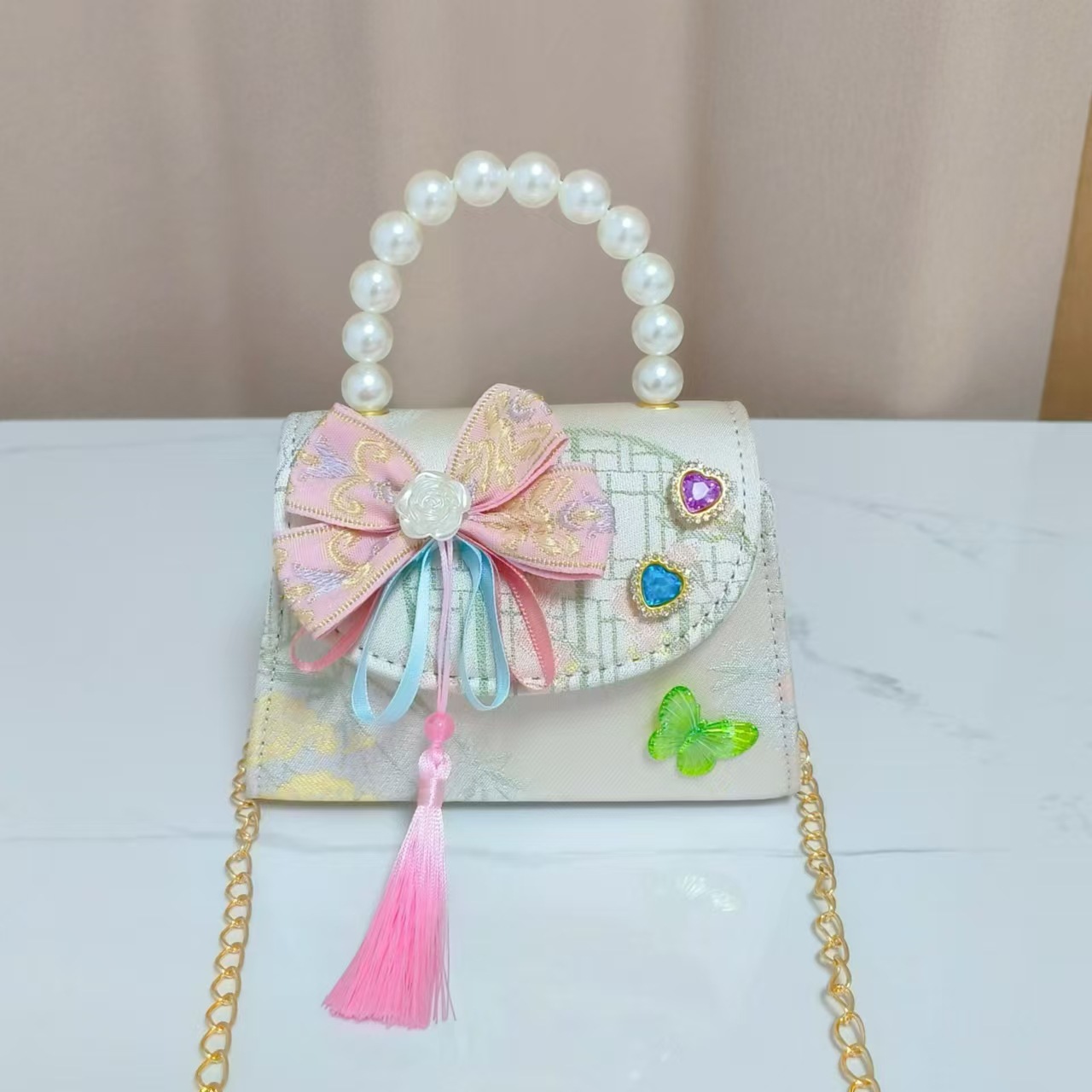 Bolsos infantiles de alto nivel, exquisitos antiguos, bolsos de cambio de niña, bolsos de mano de perlas de princesa, bolsos de almacenamiento