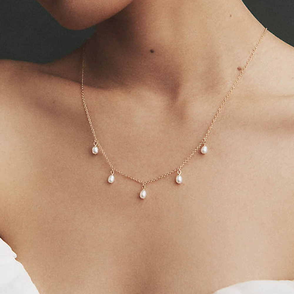 Нишевое доступное роскошное овальное жемчужное ожерелье с имитацией жемчуга, ожерелье с кисточками, цепочка на ключицу, простое ожерелье из титановой стали, колье