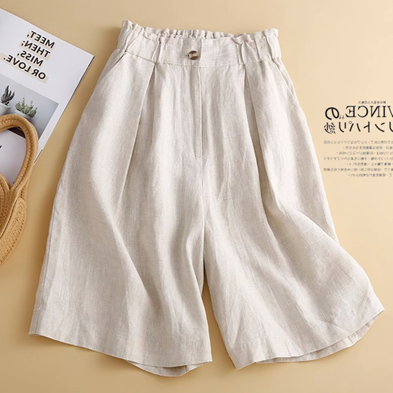 清仓捡漏~小个子棉麻阔腿短裤女宽松高腰直筒休闲a字五分休闲裤夏