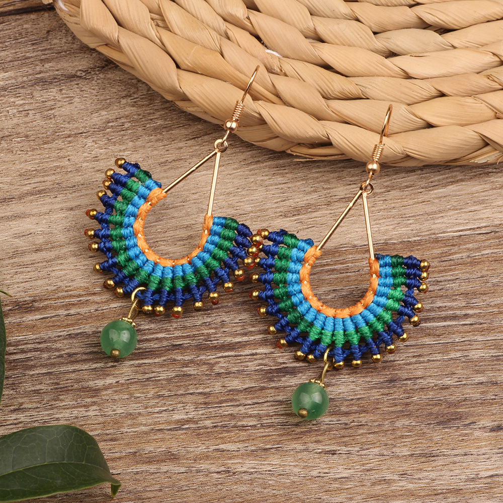 12g Weight Copper Ear Needle Material Drop Earrings Classification 1 Pair Quantity Holiday, Daily Occasion Beaded, Copper Material Geometric Pattern All Seasons Season Women's Gender Bohemian Style 1 Pair Bohemian Geometric Beaded Copper Drop Earrings 3
