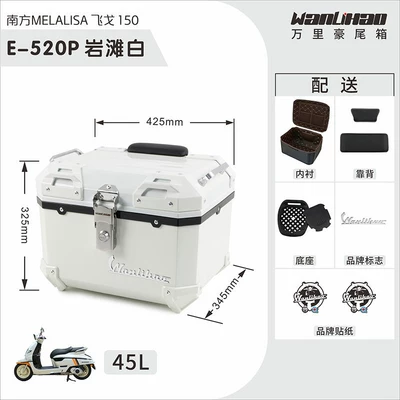Motorcycle trunk Motorcycle Rear Trunk, Electric - feige-rock-beach-white-520p-lining-double-black-backrest