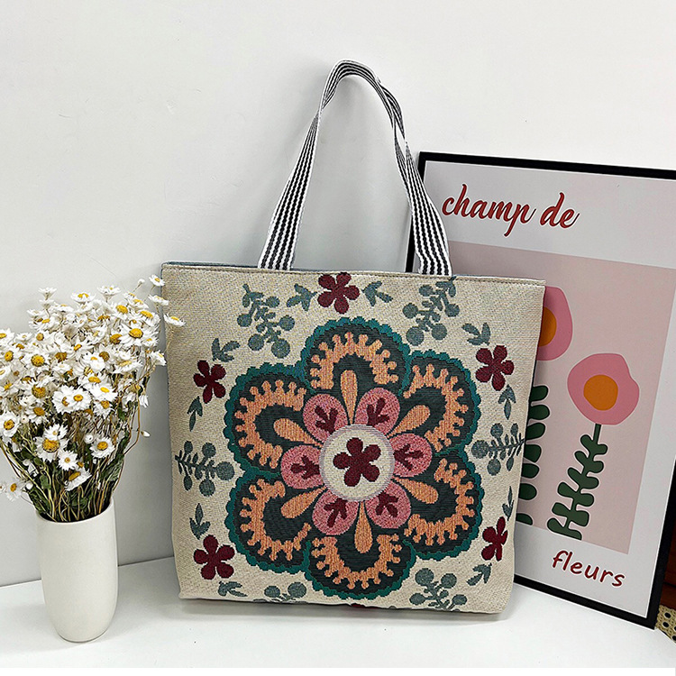 195g Weight Polyester Lining Material Zipper Closure Type Double Shoulder Straps Strap Type Canvas Bag Bags Type Holiday, Travel Occasion Canvas Material Geometric Pattern All Seasons Season Women's Gender Vacation, Ethnic Style Style Medium Size Women's Medium Canvas Geometric Vacation Ethnic Style Zipper Canvas Bag 16