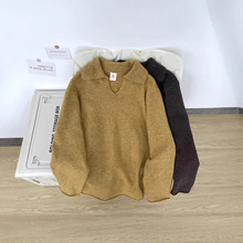 百搭翻领毛衣男学院风v领针织衫春季新款港风潮宽松情侣线衣外套