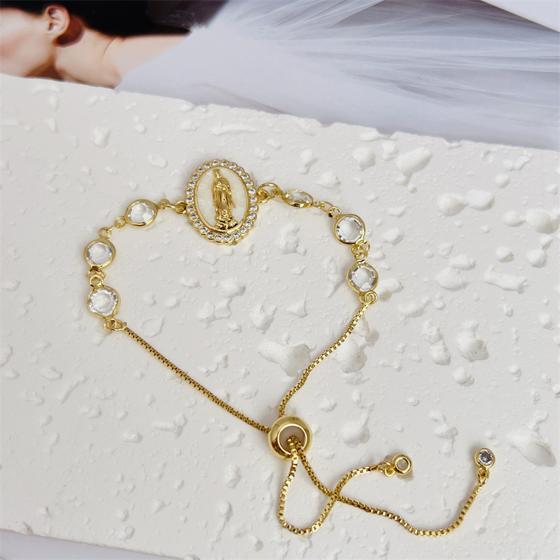 Slider Chain Chain Type Wholesale Jewelry Elegant Vintage Style Virgin Mary Copper Plating Slider Chain Bracelets