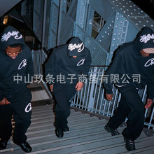 跨境新款Corteiz恶魔岛连帽卫衣街头嘻哈男装运动套装休闲两件套