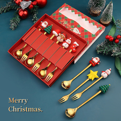 J cross-border Christmas spoon and fork set cartoon cute Christmas spoon creative Santa Claus dessert spoon and fork gift box