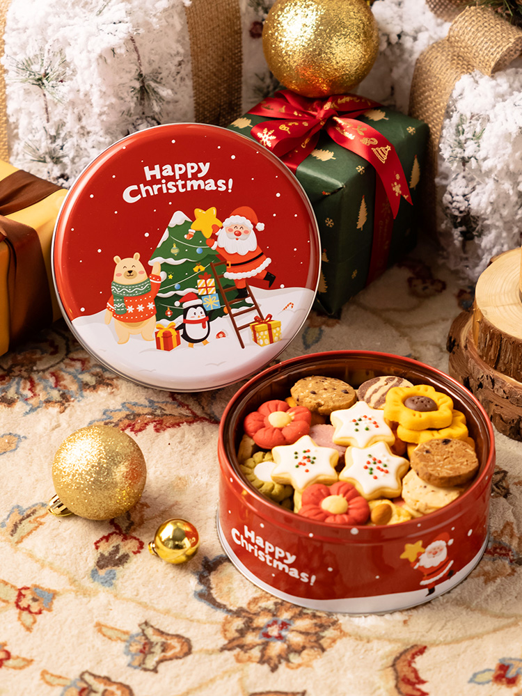 Caja de hierro soporte interno soporte de plástico soporte de dulces galletas de plástico caja de bocadillos soporte inferior envasado de horneado de alimentos redondos