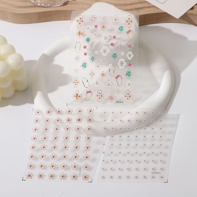 Nail Art Stickers Ins Sexy Island Style Hawaiian Stereo Flower Five-Petal Flower Small Pattern Painted 5D Relief Decal