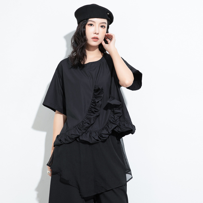 Dark Style European and American Women's Fashion Summer New Patchwork Heavy-Duty Twisted Pattern Loose Short-Sleeve T-Shirt Women's Pullover Trendy Brand Women's T-Shirt Dark Style European and American Women's Fashion Summer New Patchwork Heavy-Duty Twisted Pattern Loose Short-Sleeve T-Shirt Women's Pullover Trendy Brand Women's T-Shirt