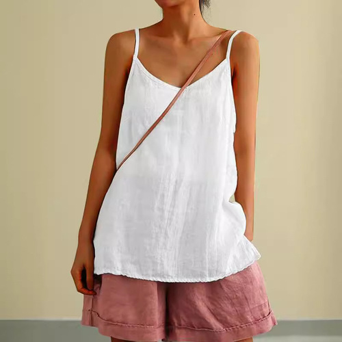 2025 European and American cotton and linen halter vest women's summer new loose cotton and linen with sleeveless all-matching base top