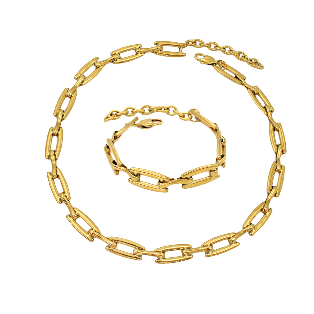 26g Weight PVD Coated Gold Plating Process 18K Gold, Real Gold Plated Plating Material Chain Bracelet, Necklace Classification Handmade Chain Chain Type Necklace + Jewelry Quantity Holiday, Daily Occasion 304 Stainless Steel Material Solid Color Pattern 2025 Spring and Summer Season Women's Gender Hip-Hop, Retro Style Waterproof Non Tarnish Craft PVD Coated 18K Gold Real Gold Plated Solid Color 304 Stainless Steel Hip-Hop Retro Waterproof Non Tarnish Chain Bracelet Necklace 45