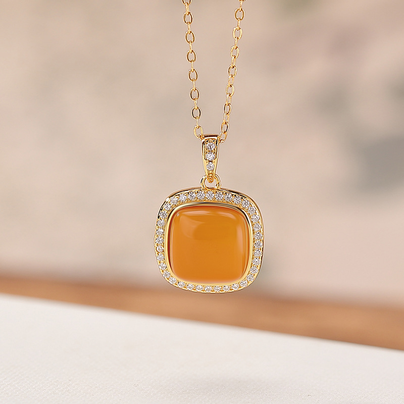 Mặt dây chuyền bạc S925 mạ vàng hình sáp ong vuông tinh tế — Mô hình sáp ong (không bao gồm dây chuyền)