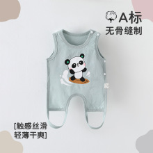 婴儿夏季薄款纯棉家居服新生儿衣服男女宝宝卡通肚兜哈衣爬服批发