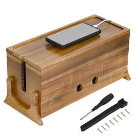 家用木质收纳盒电源线插排隐藏盒带盖手机数据线盒电缆收纳箱