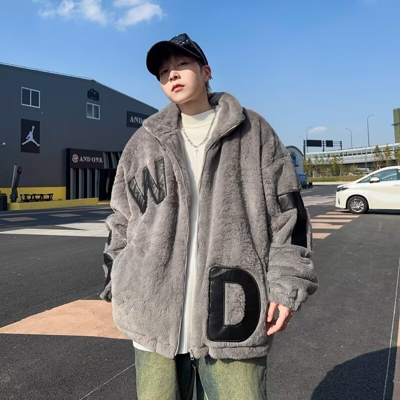 2023 carta de color de contraste bordado Abrigo acolchado de algodón de lana de cordero Abrigo acolchado de algodón de solapa para hombres y mujeres abrigo de lana de cordero de invierno engrosado