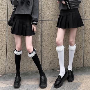 Socks women's tube socks bow white stockings lace calf socks Japanese cute jk spring and summer thin black