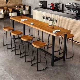 Modern Simple Solid Wood High Bar Table and Chair Ironwork Leisure Milk Tea Shop Bar Clear Bar Table and Stool Wall Bar Long Bar