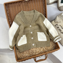 小童男童韩版开衫2025秋冬新款保暖拼色v领毛衣针织衫外套ins洋气