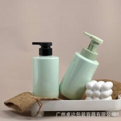 スポットグリーン丸瓶PETプラスチック400ml洗浄瓶プッシュ式ポンプヘッド空瓶