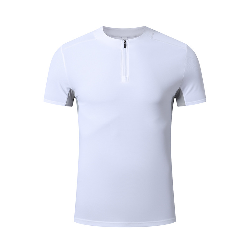 Los deportes de verano de los hombres de secado rápido cuello de pie media cremallera de manga corta de entrenamiento de tenis blanco pequeño cuello camiseta POL en stock generación pelo
