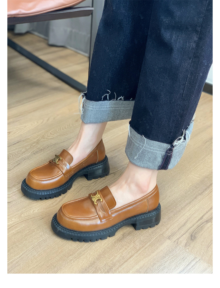 葡萄妈Studiolee英伦风小皮鞋女小金扣圆头一