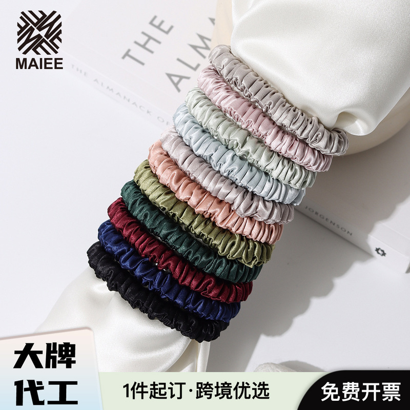 In Stock 22mm Silk Hair Tie 1cm Fashionable Hair Band Mulberry Silk Ponytail for Women Cross-Cut Fabric 56cm