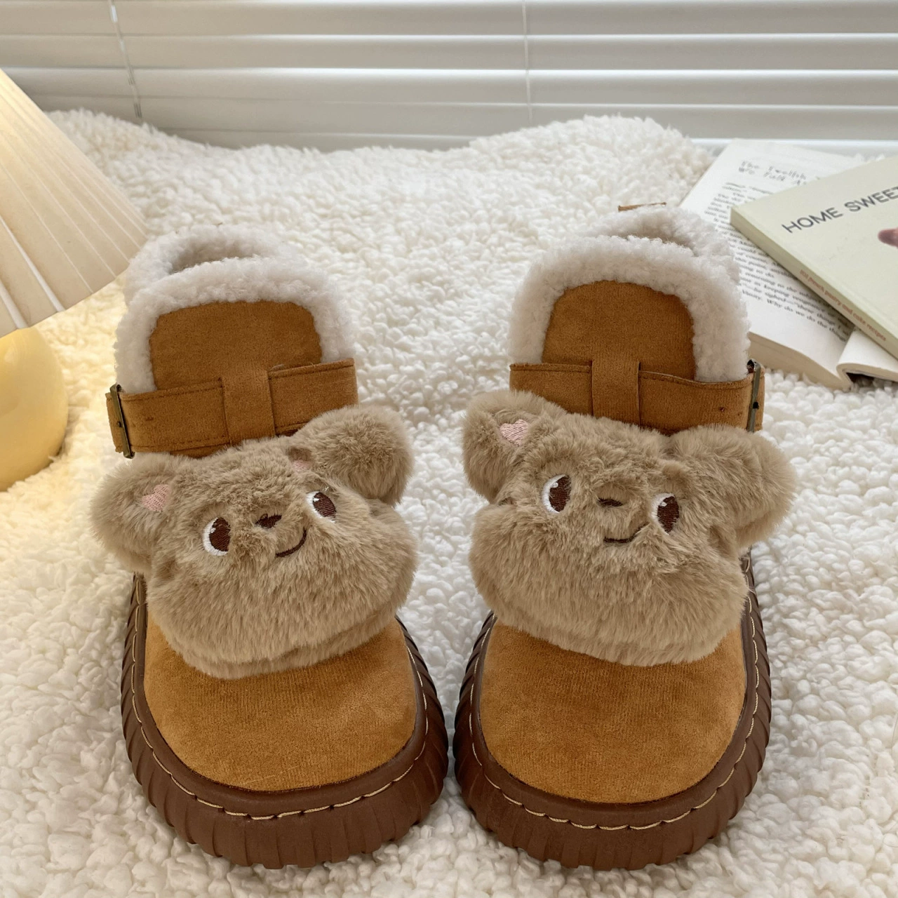 Симпатичные мультяшные медвежонок снежные сапоги женские зимние 2024 новые овечья шерсть плюшевая теплая короткая северо-восточная хлопчатобумажная обувь