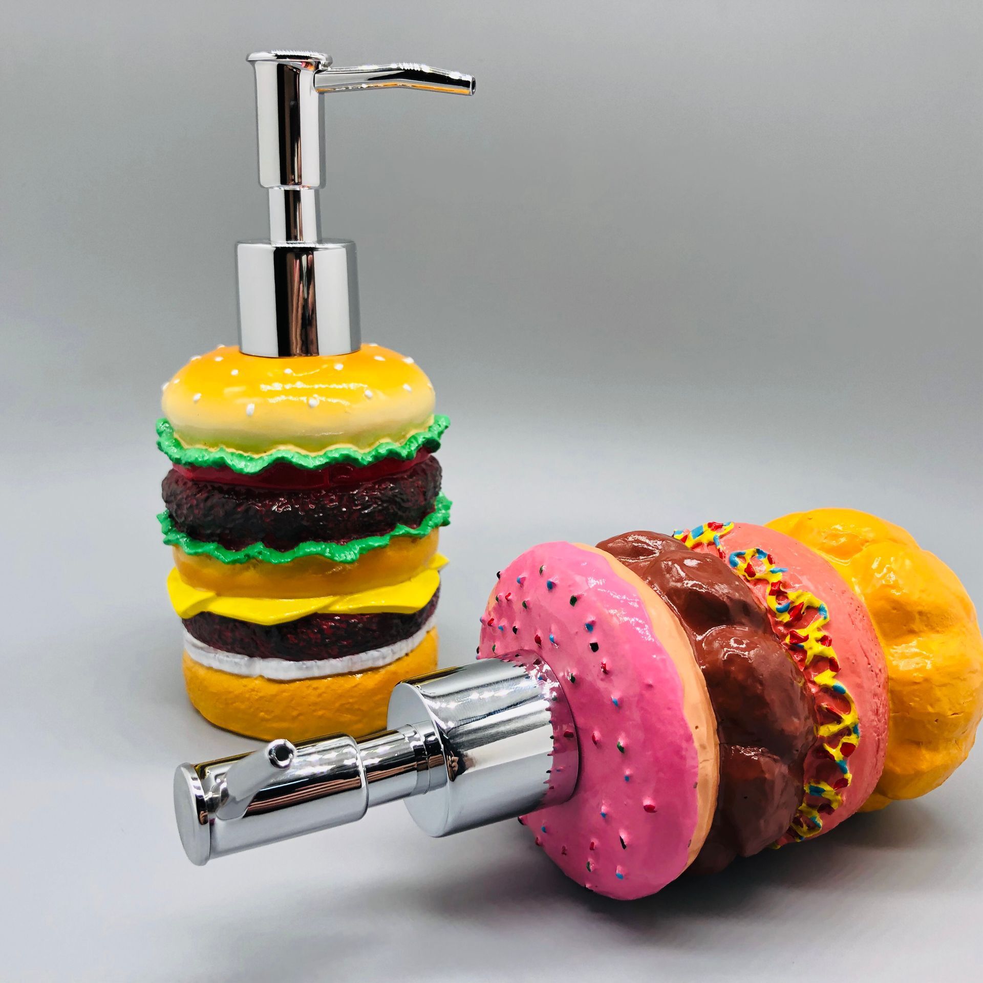 Forma de hamburguesa forma de donut botella de loción de baño de almacenamiento botella de desinfectante de manos botella de almacenamiento de contenedores