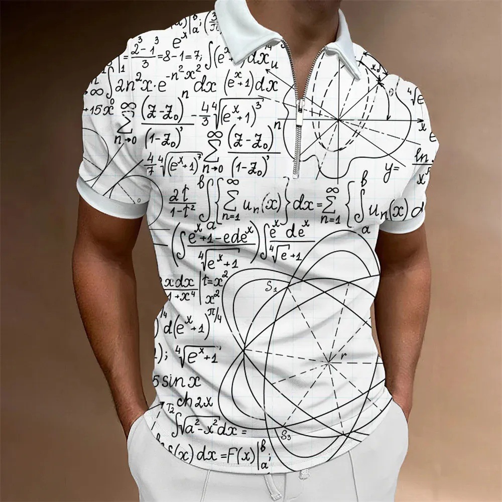 Personalidad, nuevas ideas, matemáticas, fórmula matemática, impresión 3D, camisa POLO con cremallera de manga corta transpirable con solapa suelta para hombre