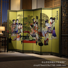 兰闺雅集图美女屏风手绘中式屏风隔断酒店家居会所玄关背景墙装饰