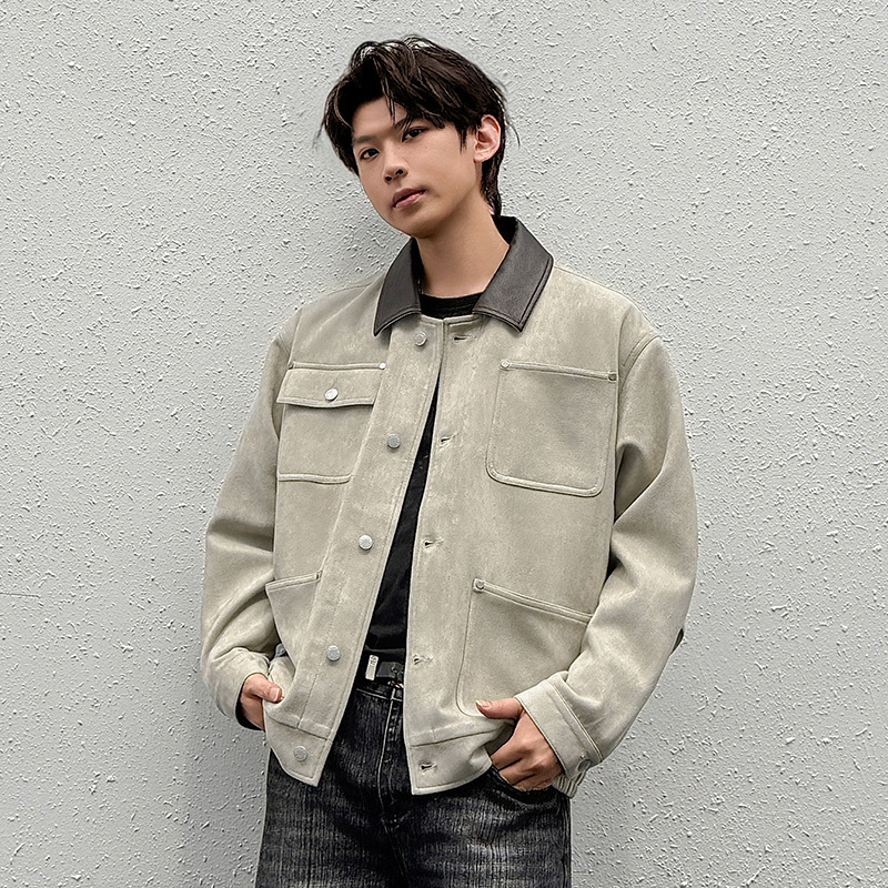 American High Street Multi-Pocket Lapel Suede Jacket Retro Work Jacket