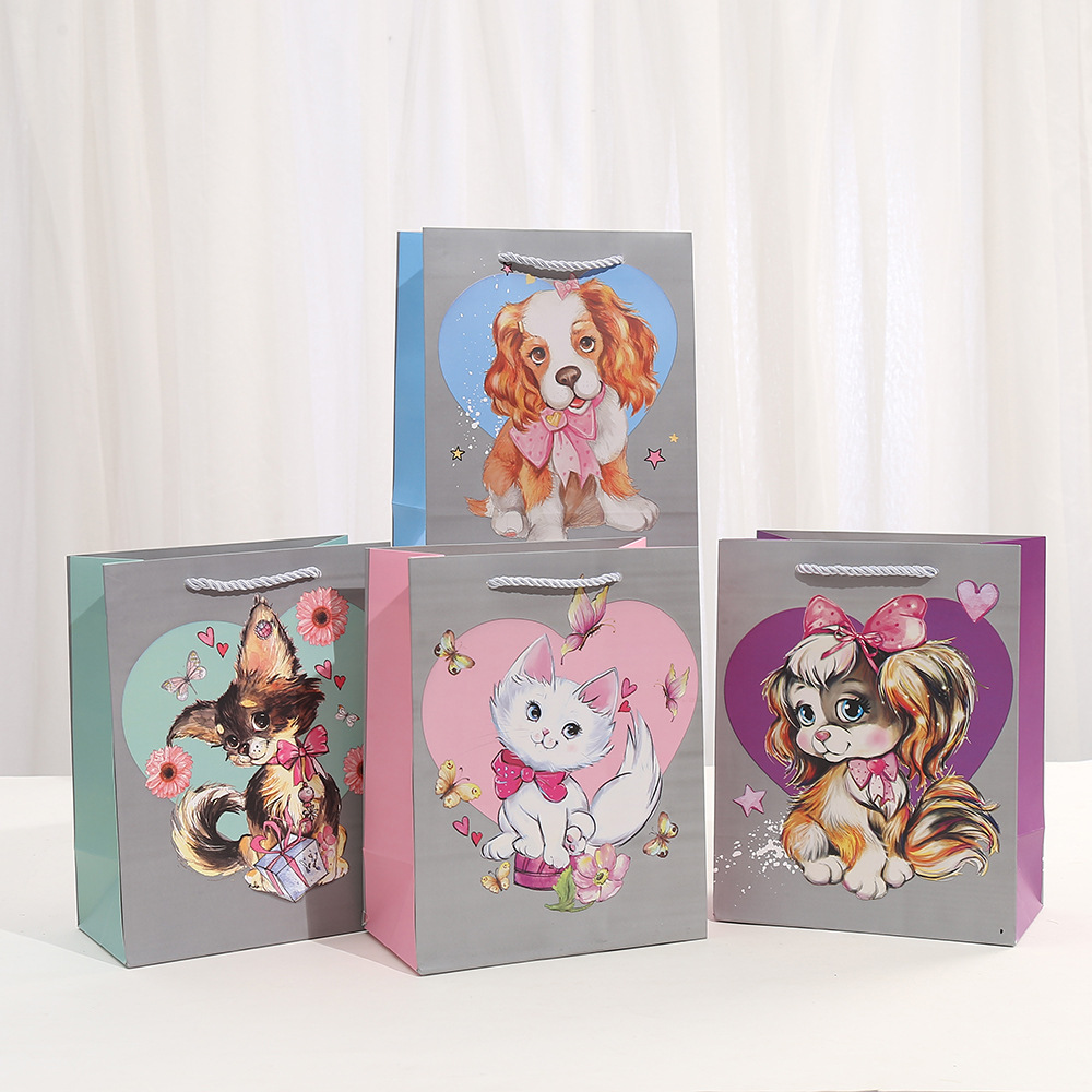 宠物派对手提袋印花卡通包装袋批发白卡纸袋商场购物袋外卖袋子