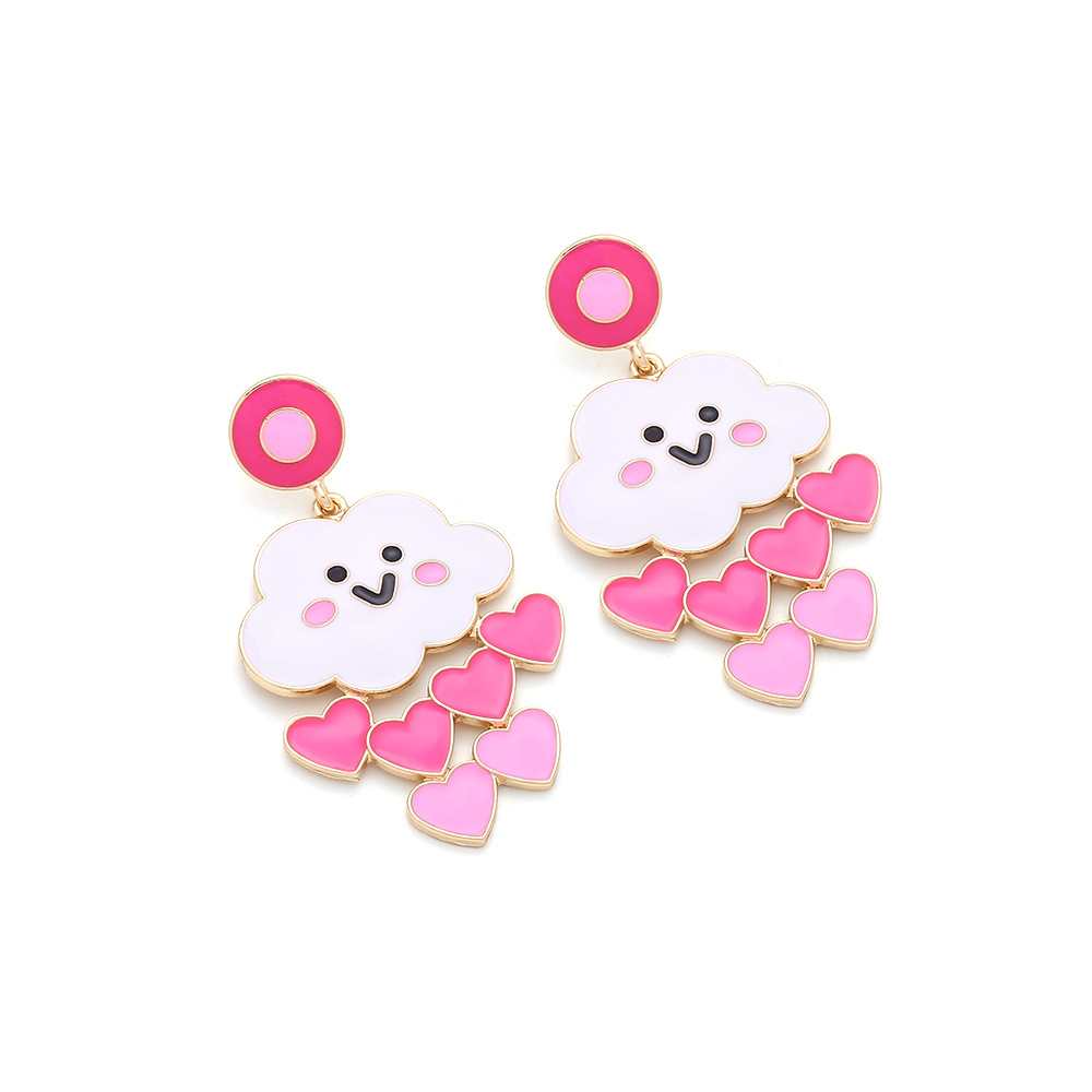 1 Pair Casual Sweet Clouds Heart Shape Emoji Face Enamel Zinc Alloy Drop Earrings display picture 5