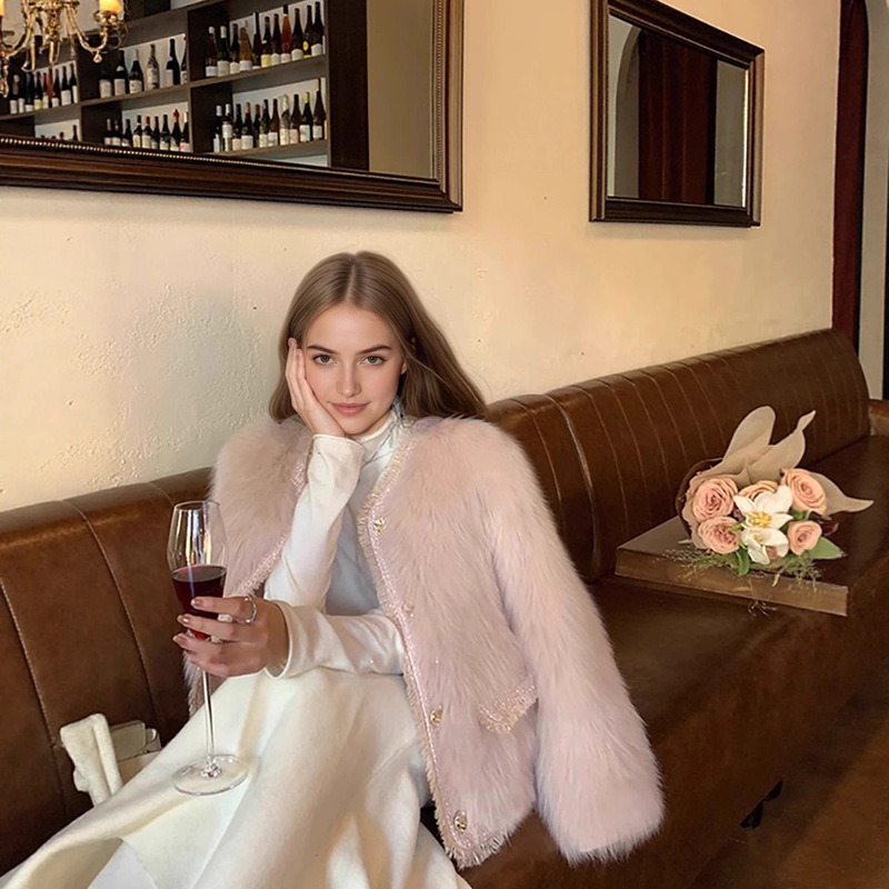 European and American Cross-Border Foreign Trade Popular Cream Style Imitation Mink Fur Coat Women's Short Design Thickened Coat