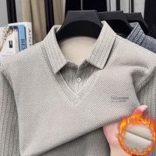 跨境直播雪尼尔男假两件长袖加厚保暖毛衣秋冬新款加绒打底衫代发