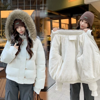 保暖韩版外套百搭面包服棉服女新款连帽棉衣冬季时尚短款加厚毛领